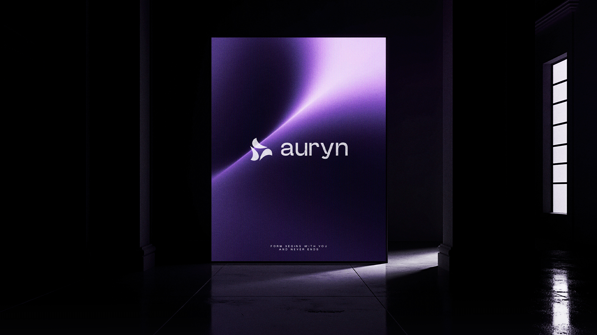 Auryn Studio marka kimliği tasarımı — billboard üzerinde kurumsal kimlik uygulaması